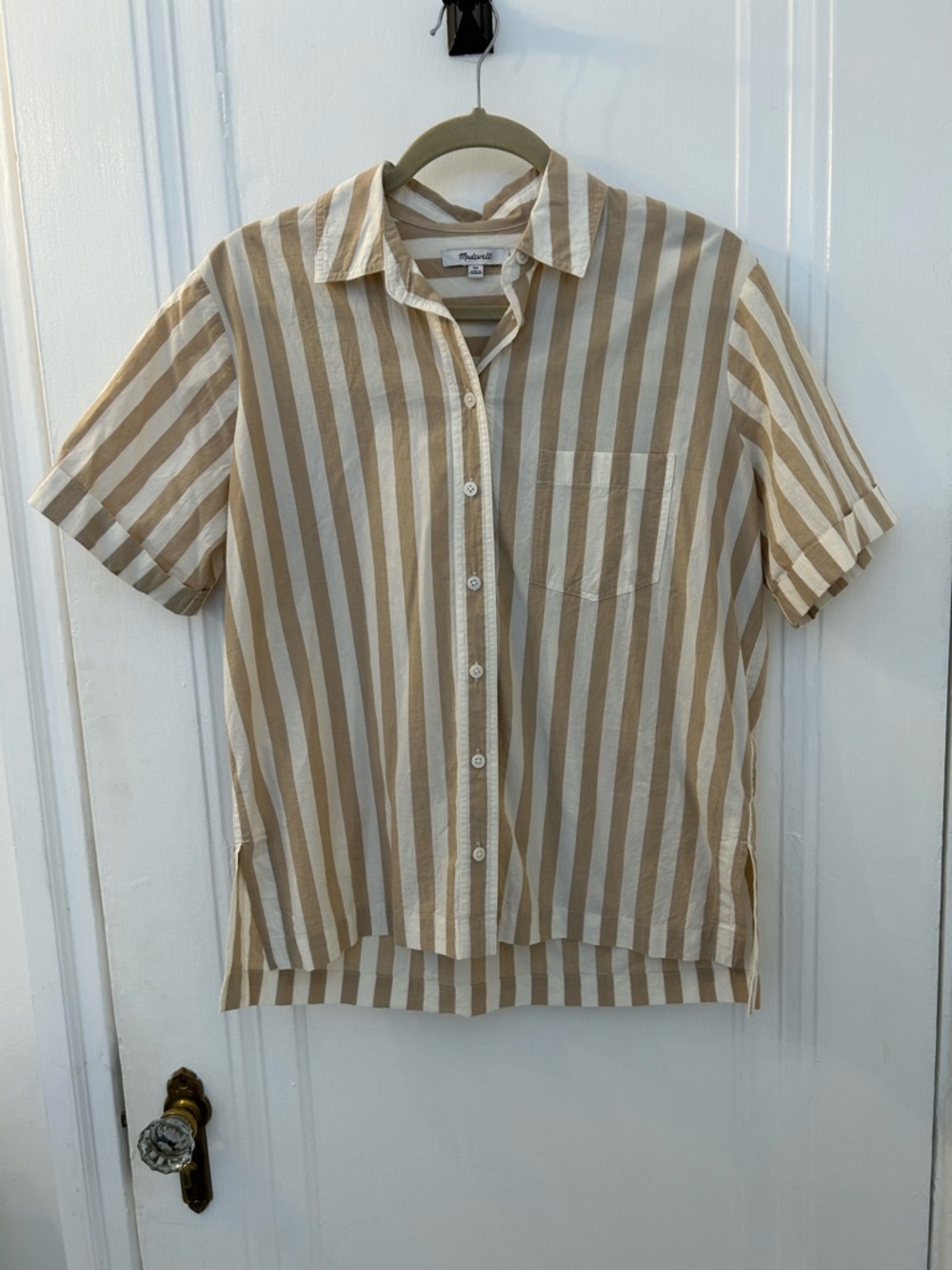 Madewell Tan and White Striped Button-Up Shirt